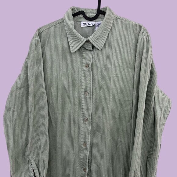 pale green corduroy button up shirt jacket shacket - Picture 1 of 8